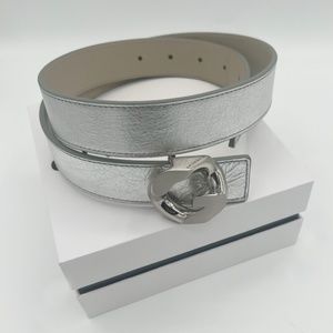 Brand New in Box Givenchy G-Chain Buckle Silver Leather Belt SZ 75